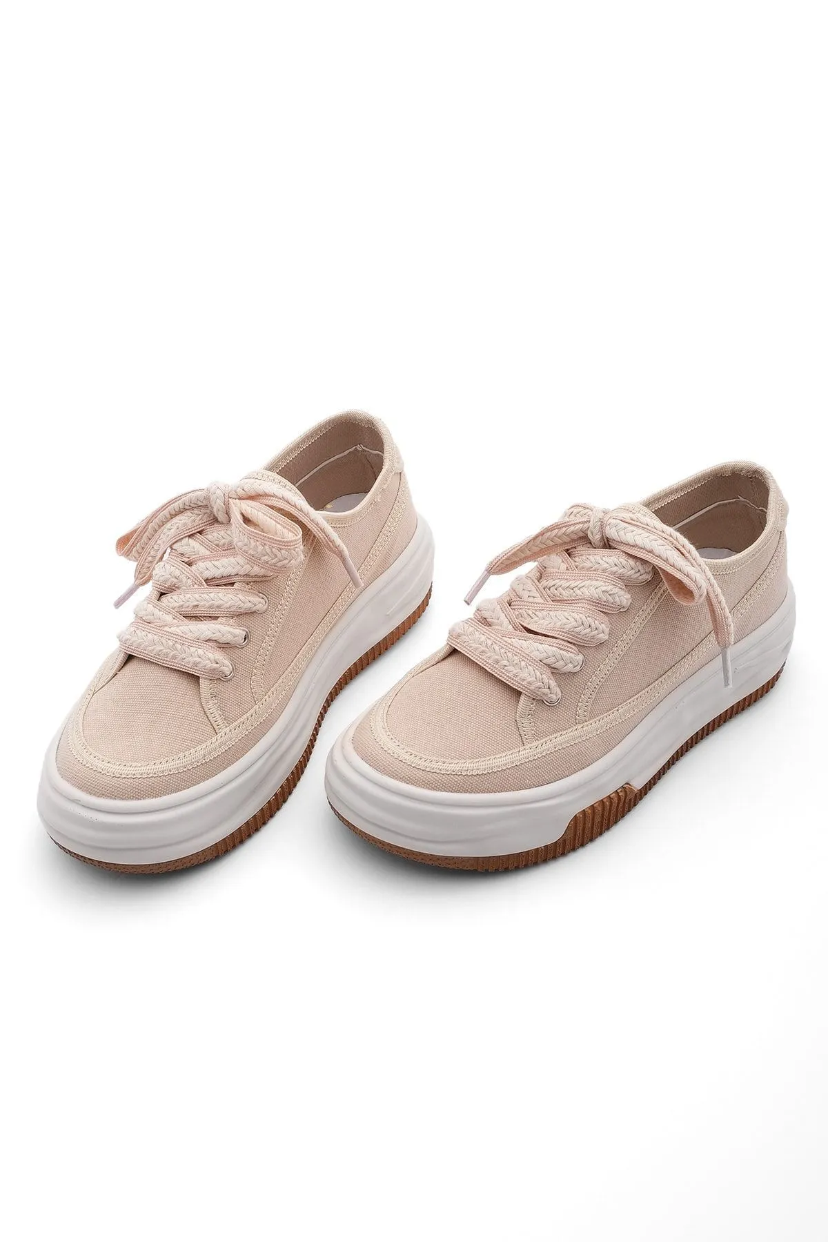 Marjin  Damen-Sneaker, hohe Sohle, Schnür-Sportschuhe aus Stoff, Kotnel beige