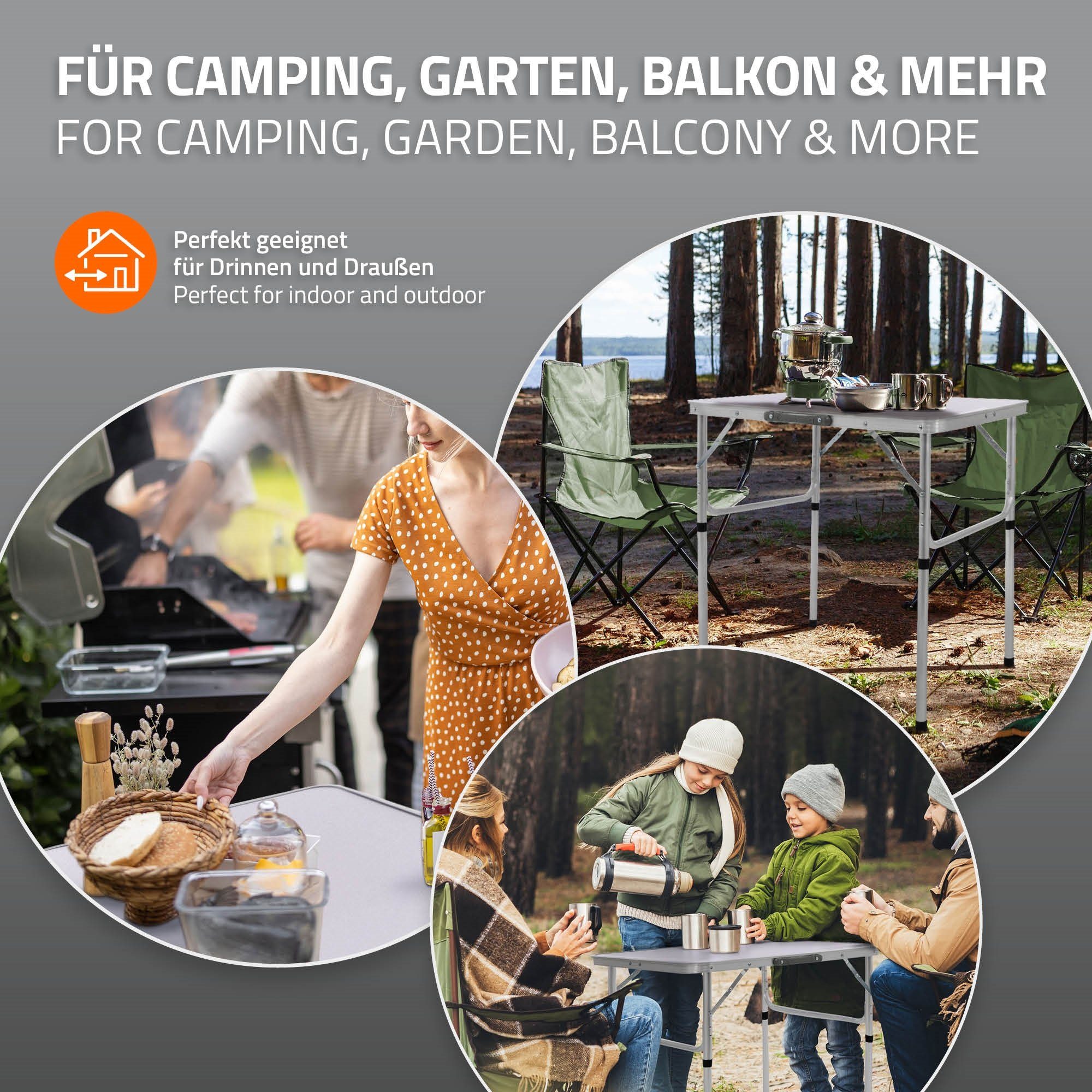 ML-DESIGN Klapptisch Campingtisch Tischplatte Gartentisch Falttisch Picknicktisch, Aluminium Silber-Weiß 75x55x68/32,5cm höhenverstellbar leicht MDF