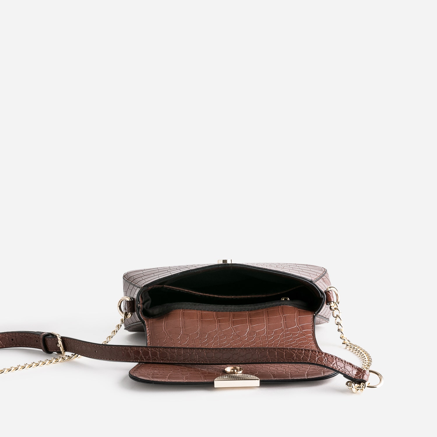 Sac bandoulière cognac embossé effet croco