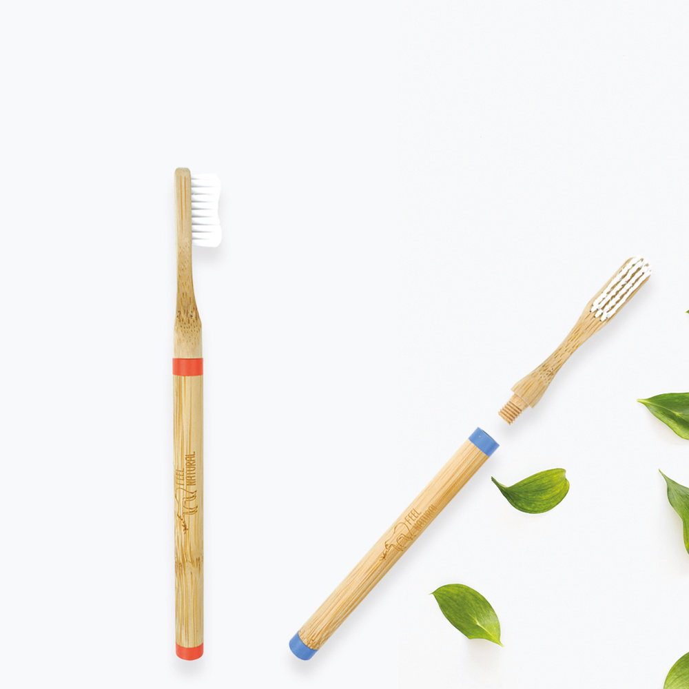 feel natural Brosse à dents tête interchangeable et v issable en bambou Feel Natural - Souple BROSSE A DENTS