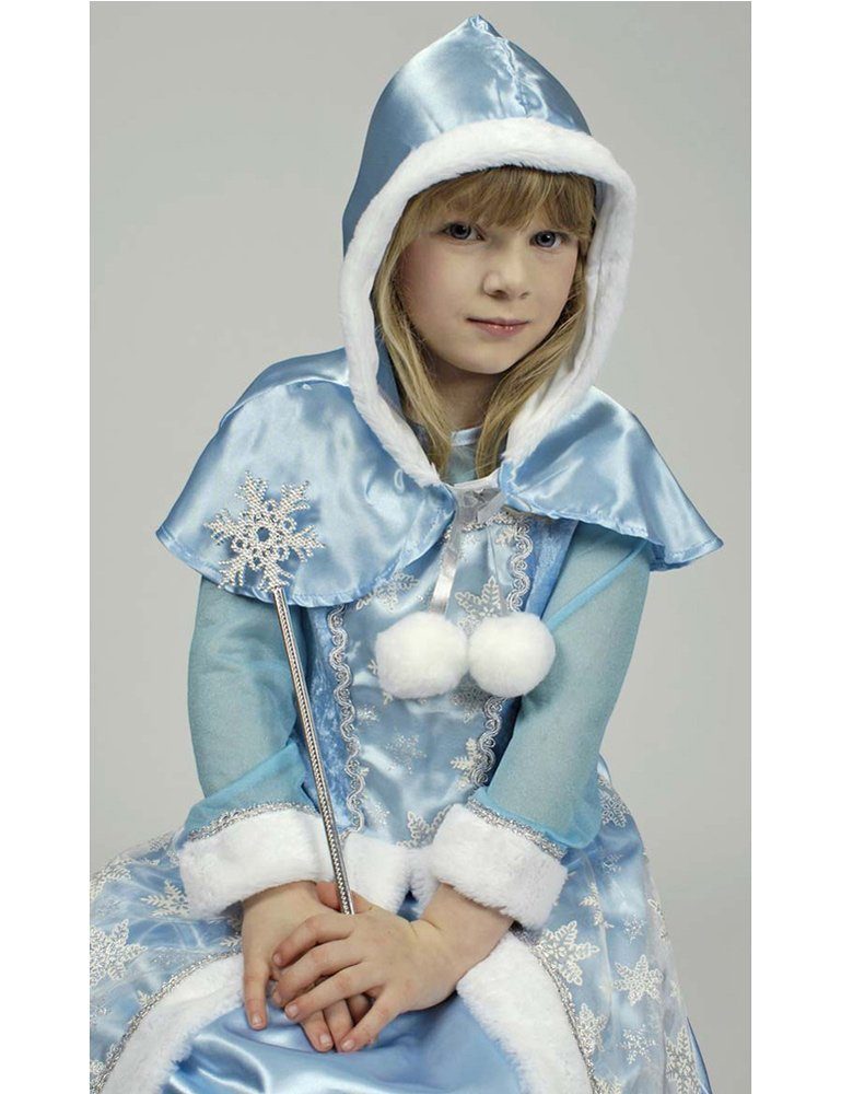 Das Kostümland Prinzessin-Kostüm Schneekönigin Eisprinzessin Glitzer Kostüm für Mädchen - Hellblau, Kleid mit Cape und Zauberstab