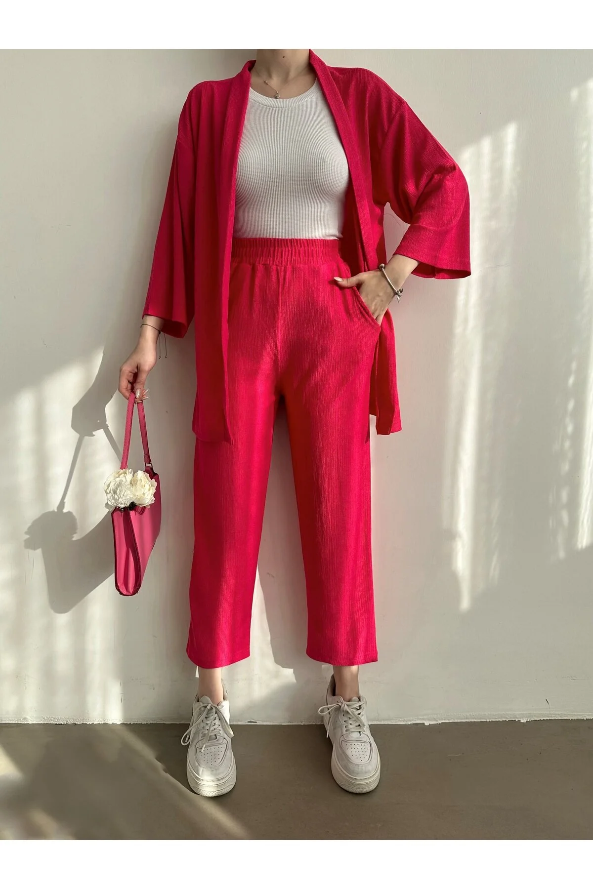BEJNA  Damen-Strickset mit Kimono-Hose in Fuchsia