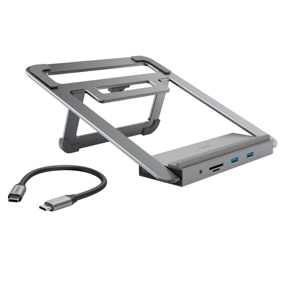 Hama 12in1-USB-C-Docking-Station mit Notebook-Stand USB-C Multiport-Adapter USB-Adapter, 40 cm