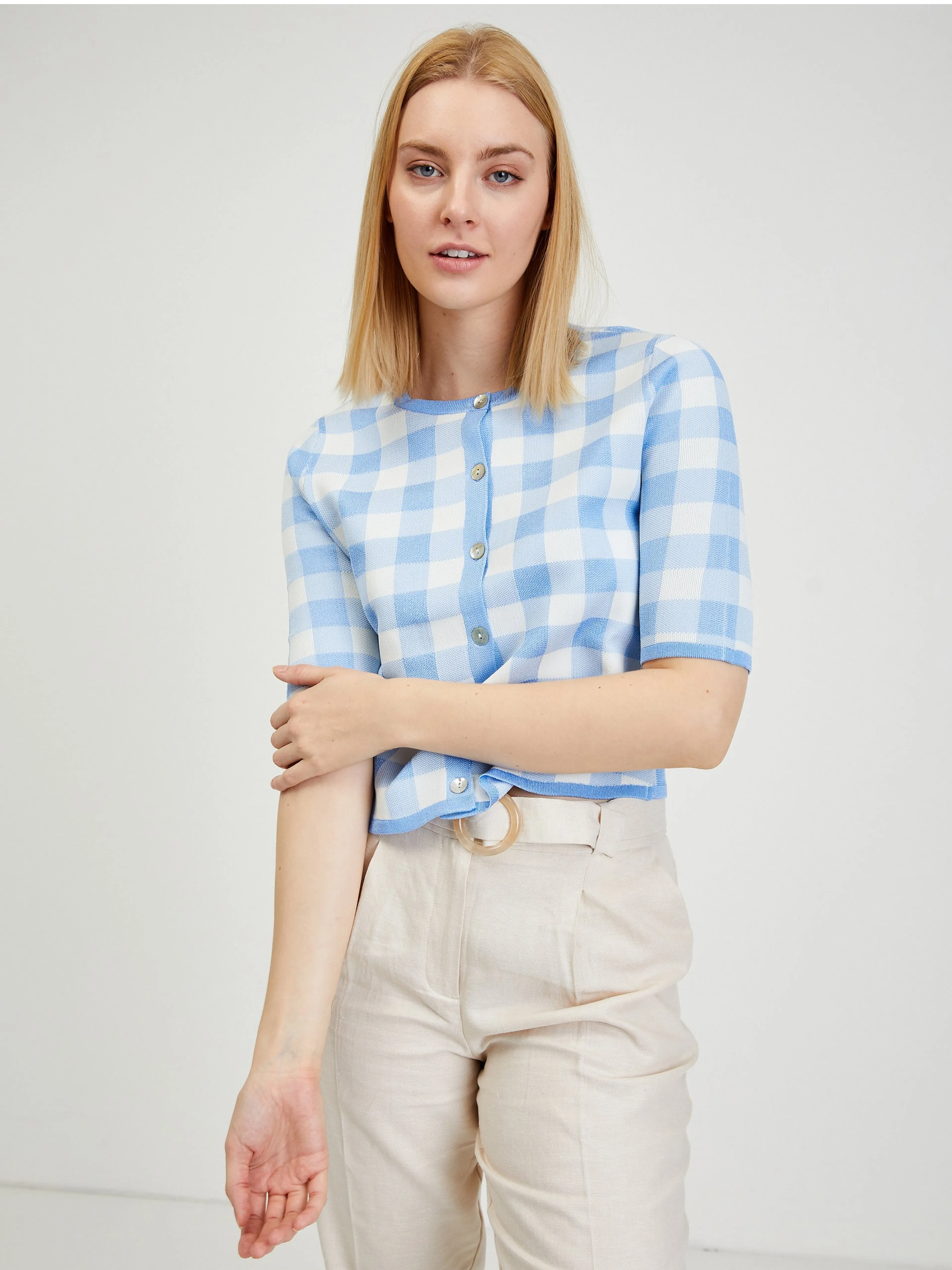 Hellblau karierte Damen Cardigan ORSAY