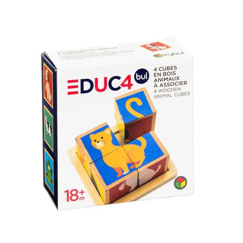 4 cubes puzzle en bois animaux Oxybul