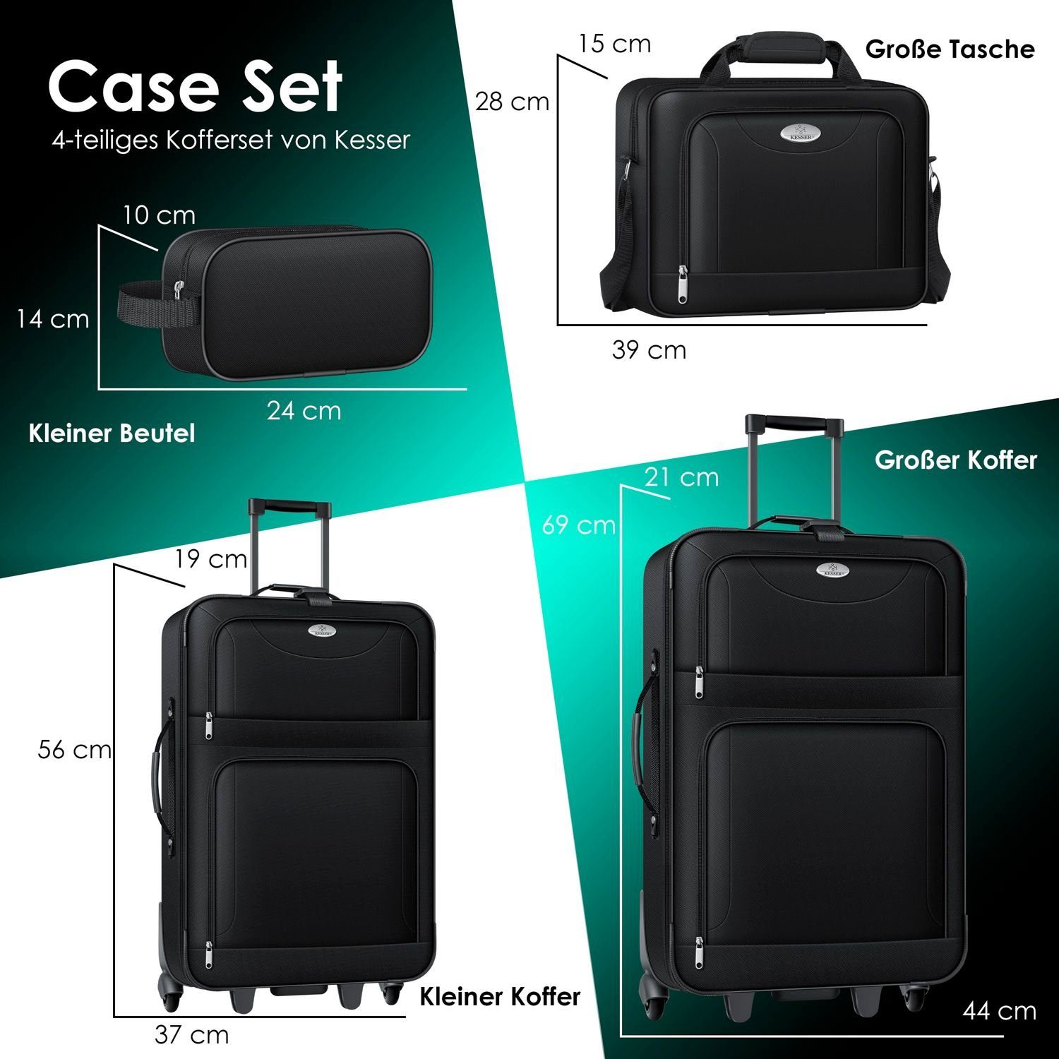 KESSER Kofferset, 2 Rollen, (4 tlg), 4tlg Trolley Kofferset Reisekoffer Komplett Set mit Rollen