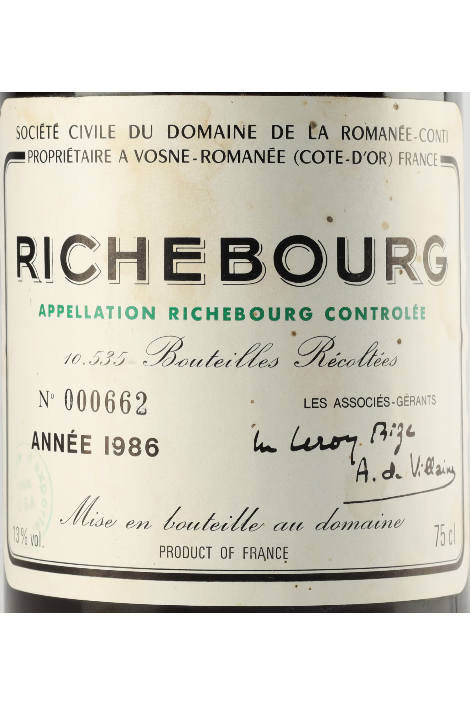Domaine De La Romanee Conti 1986, Richebourg