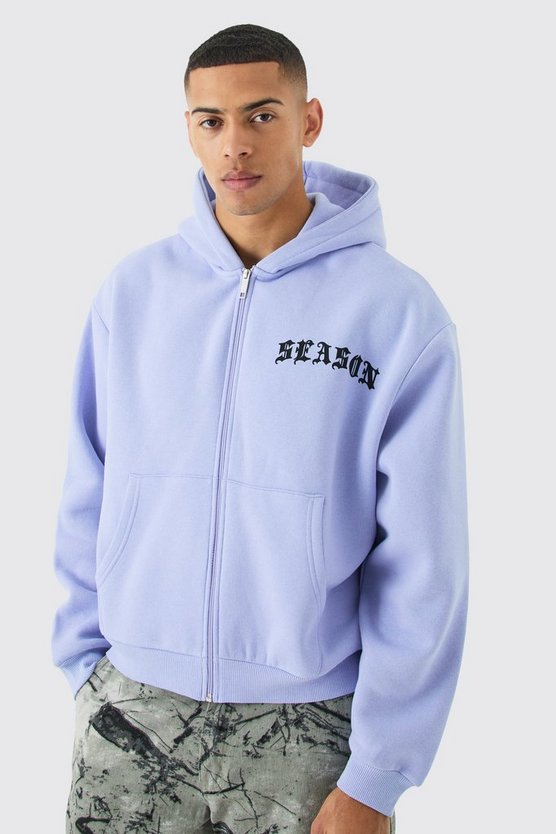 Kastiger Oversize Hoodie mit Reißverschluss und Gothic Season Print