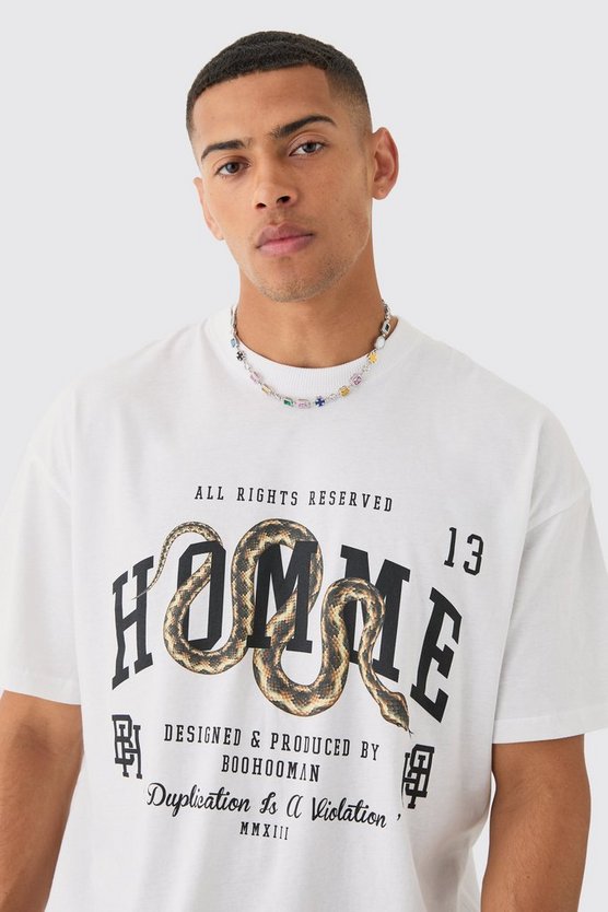 Oversize T-Shirt mit Homme Schlagenprint