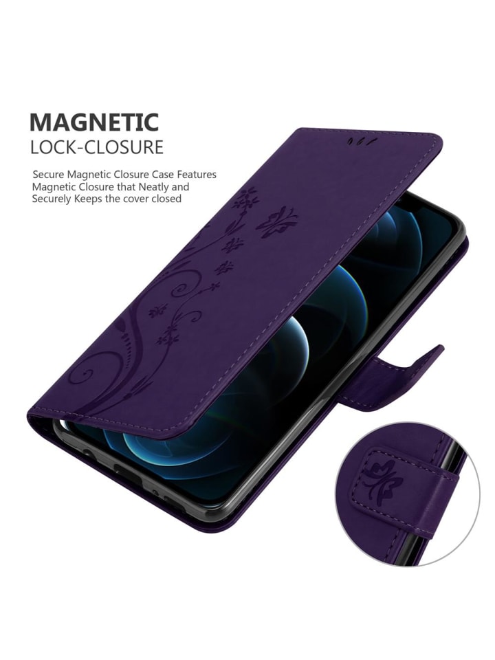 cadorabo Hülle für Apple iPhone 12 / 12 PRO Blumen Design in FLORAL DUNKEL LILA günstig kaufen onesize