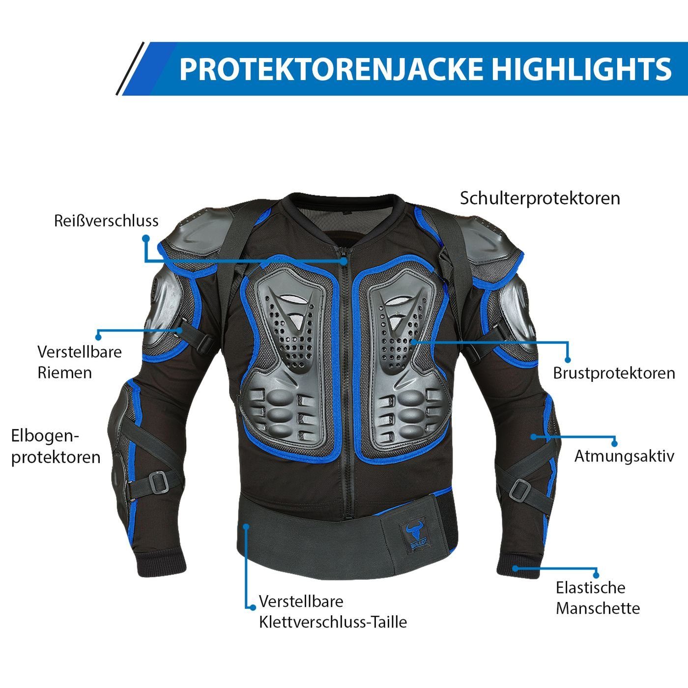 BULLDT Protektorenjacke BLD507, Protektorenjacke Motorrad Motocross Skatebording protektoren