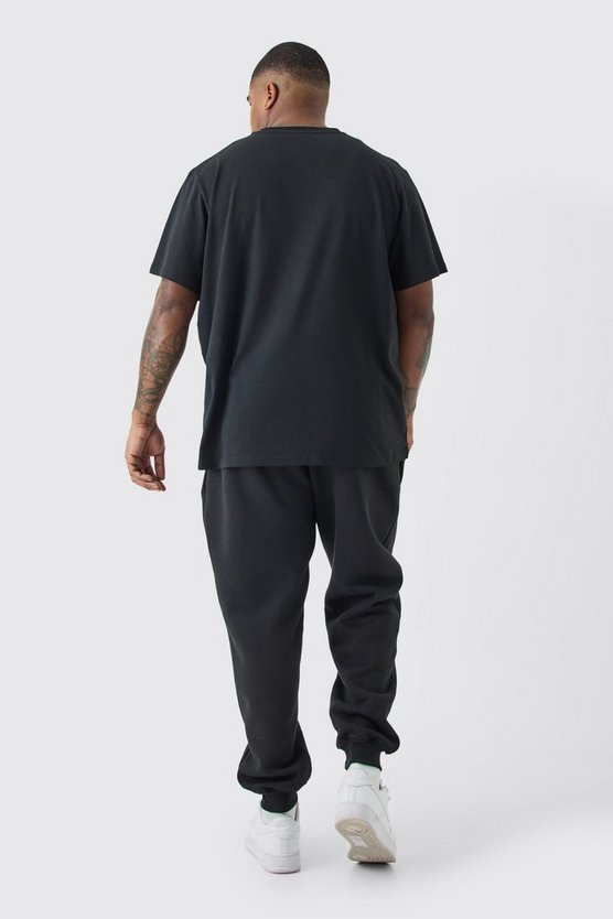 Plus schwarzes Colorblock T-Shirt mit Man-Schriftzug