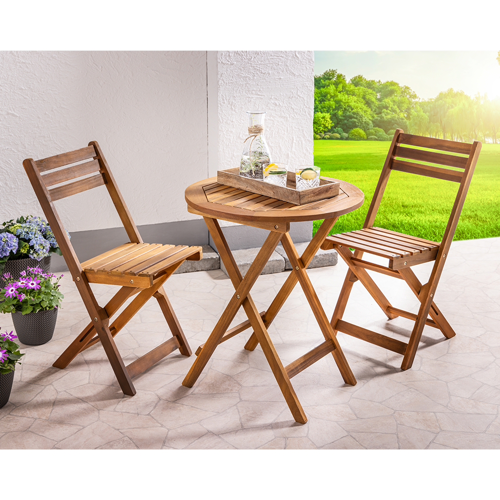 HC Garten & Freizeit Balkonset Klappstühle 3tlg. Klapptisch Ø 60cm Rund Akazie