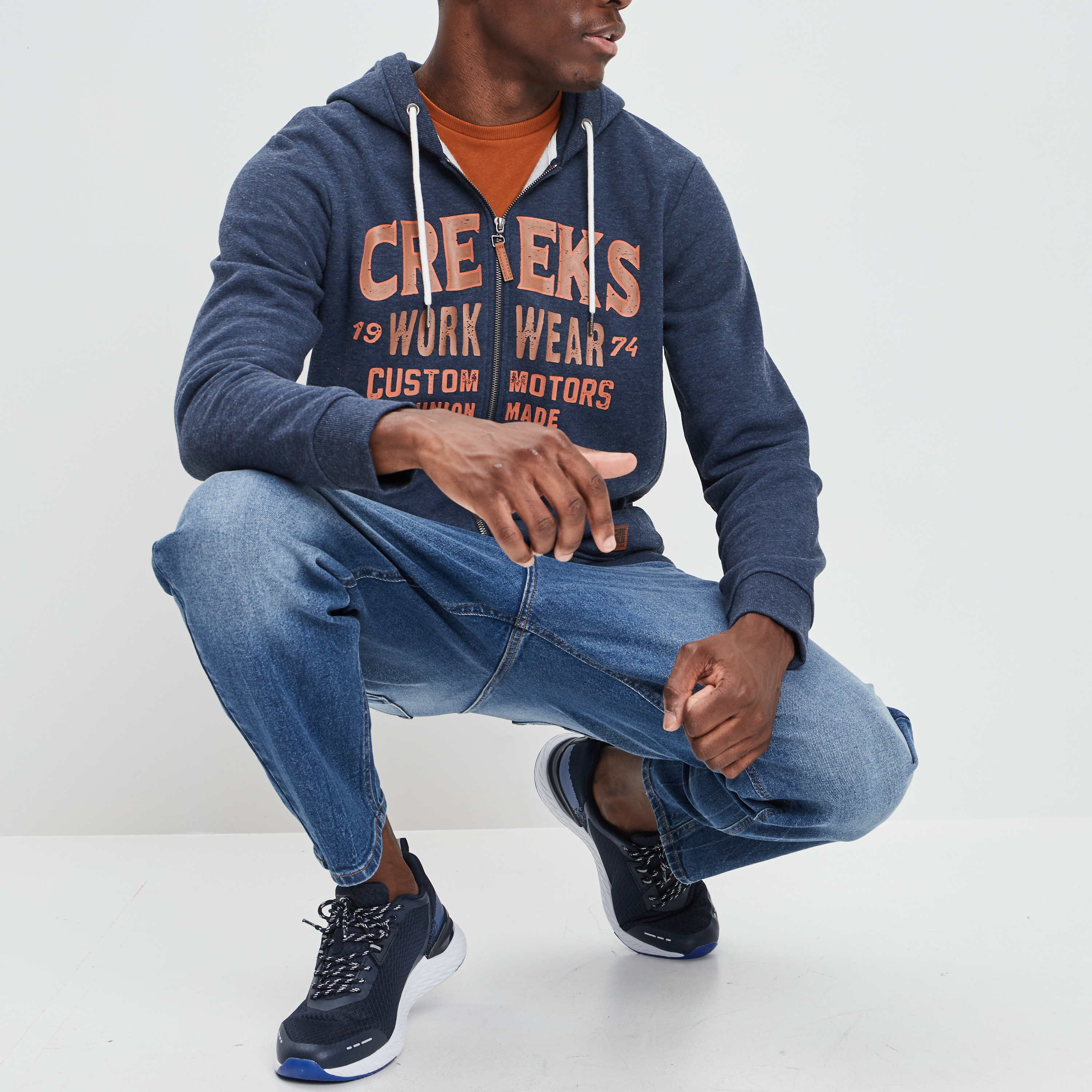 Sweat zippé à capuche Creeks bleu marine homme | La Halle