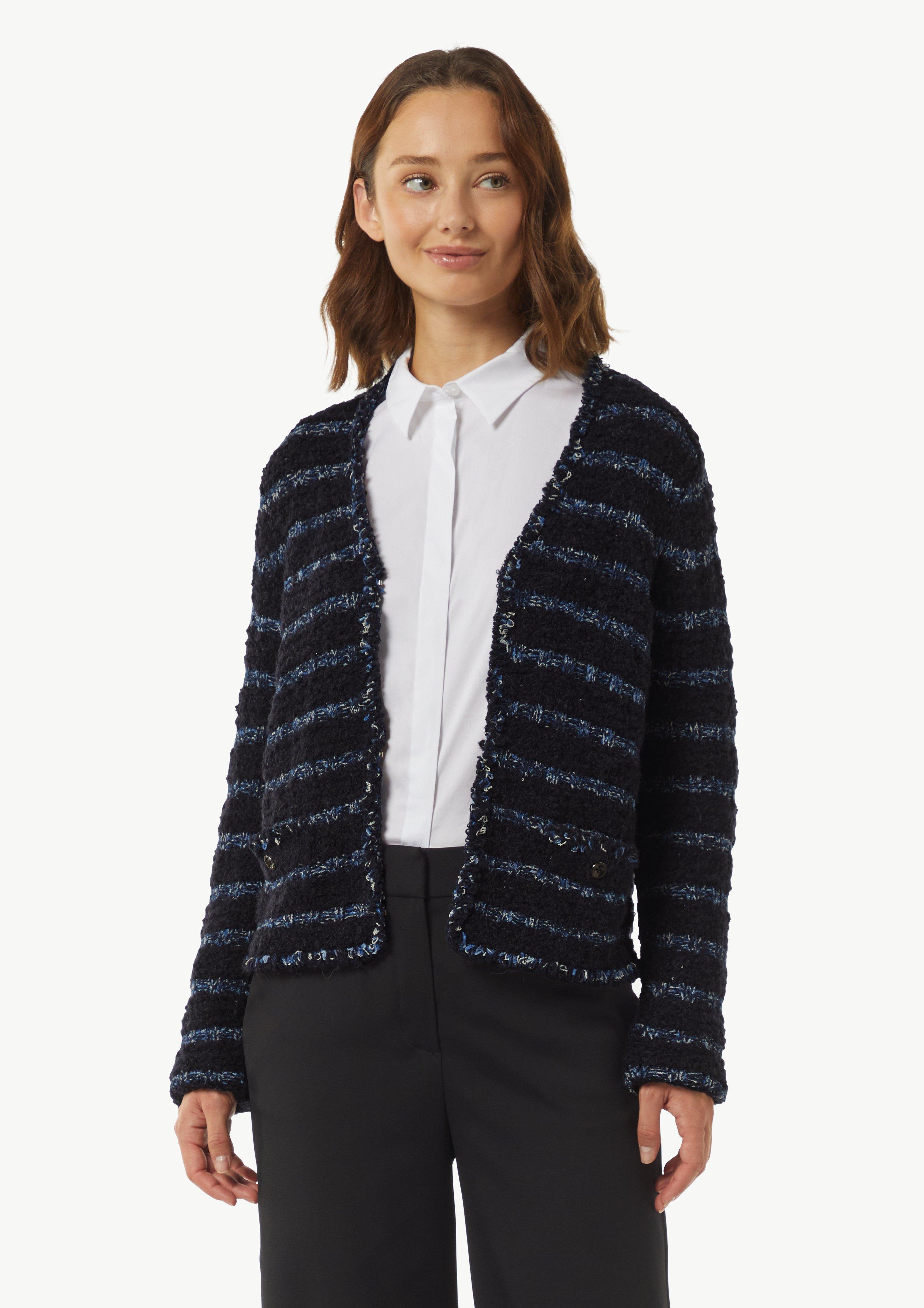 Strickjacke aus Effektgarn mit Fransen - navy