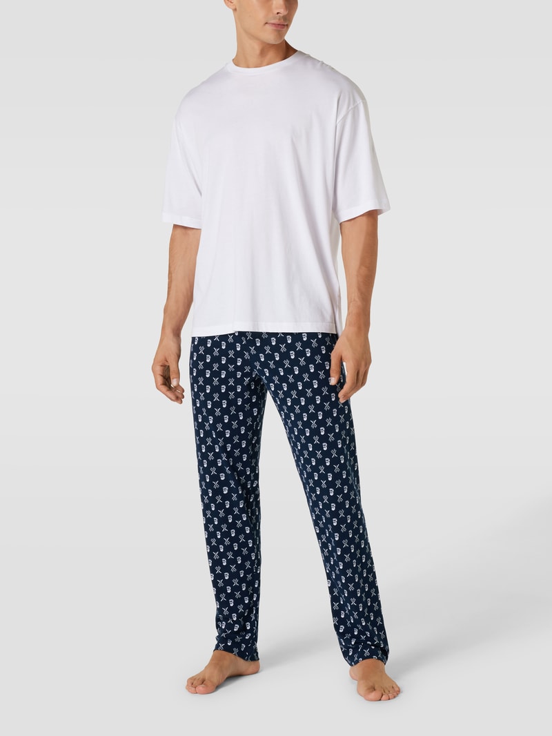 Pyjama-Hose mit Allover-Muster Modell 'BARBER' in marineblau