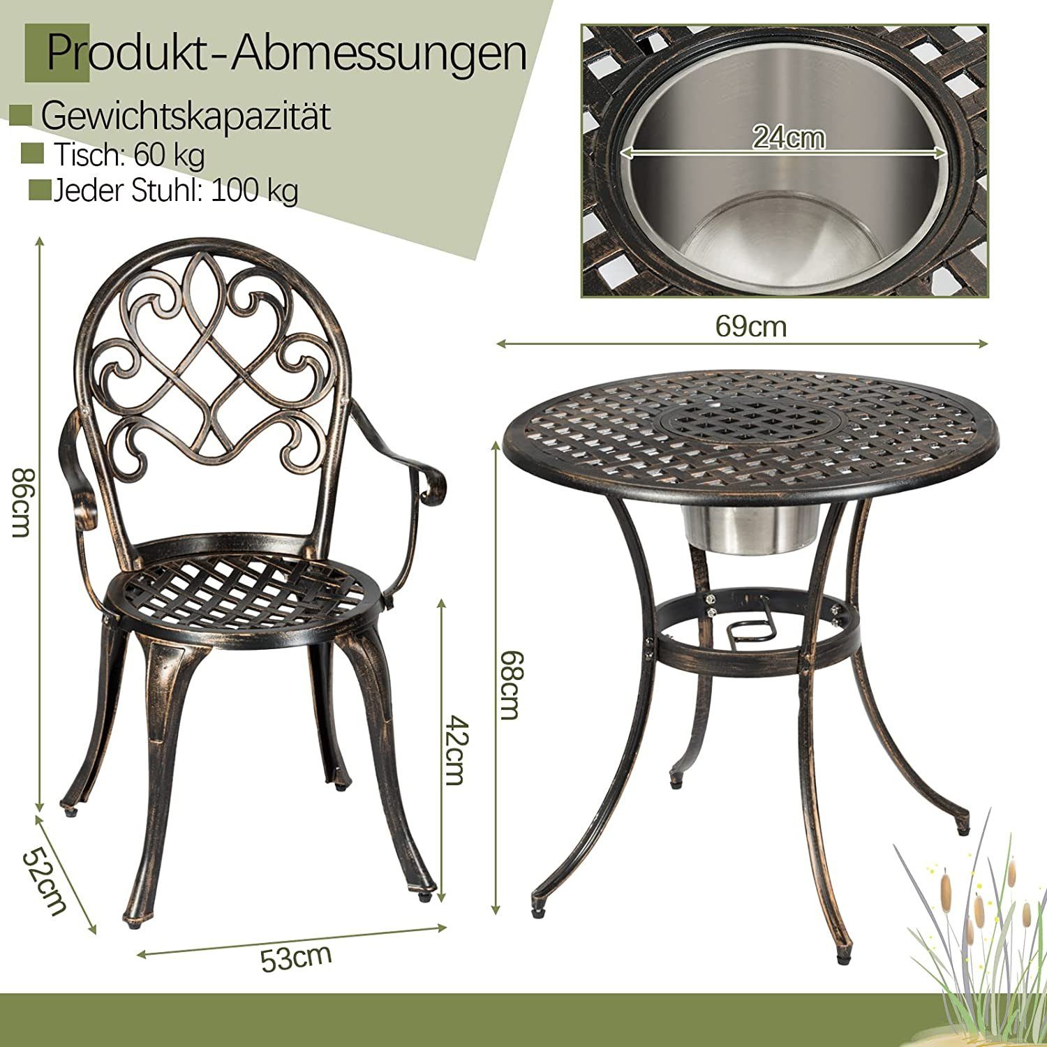 KOMFOTTEU Bistrostuhl 3 TLG. Bistro Set, aus Aluminiumguss