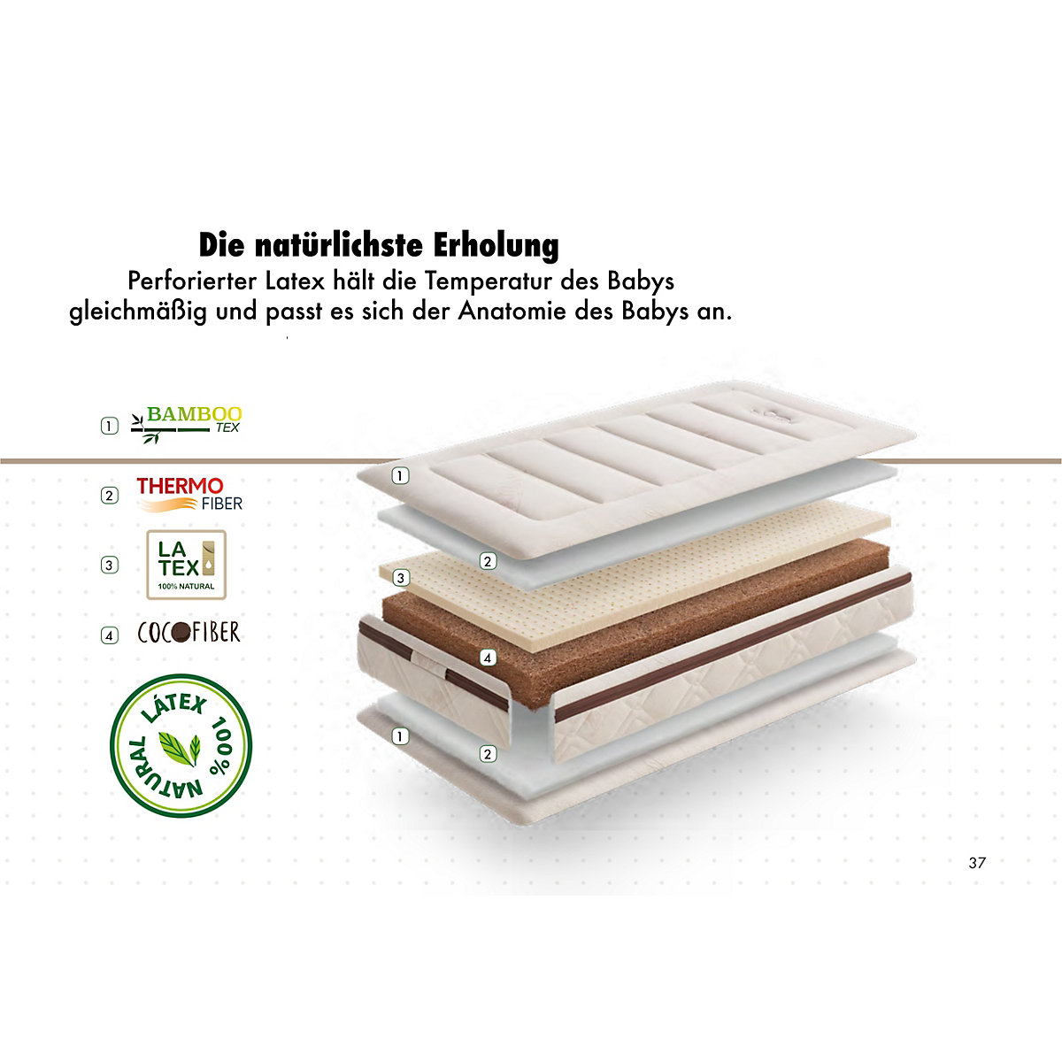 Babymatratze Nala, Kokosnussfaser, Atmungsaktiv, Bambusfasern, Naturlatex-Kern