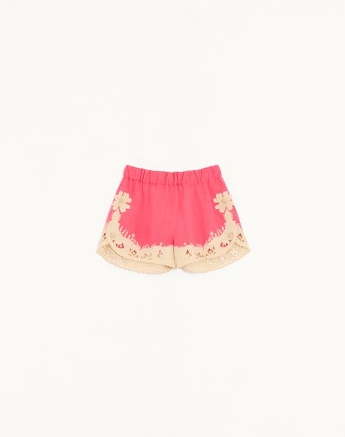 Shorts de linho bordados de alta costura