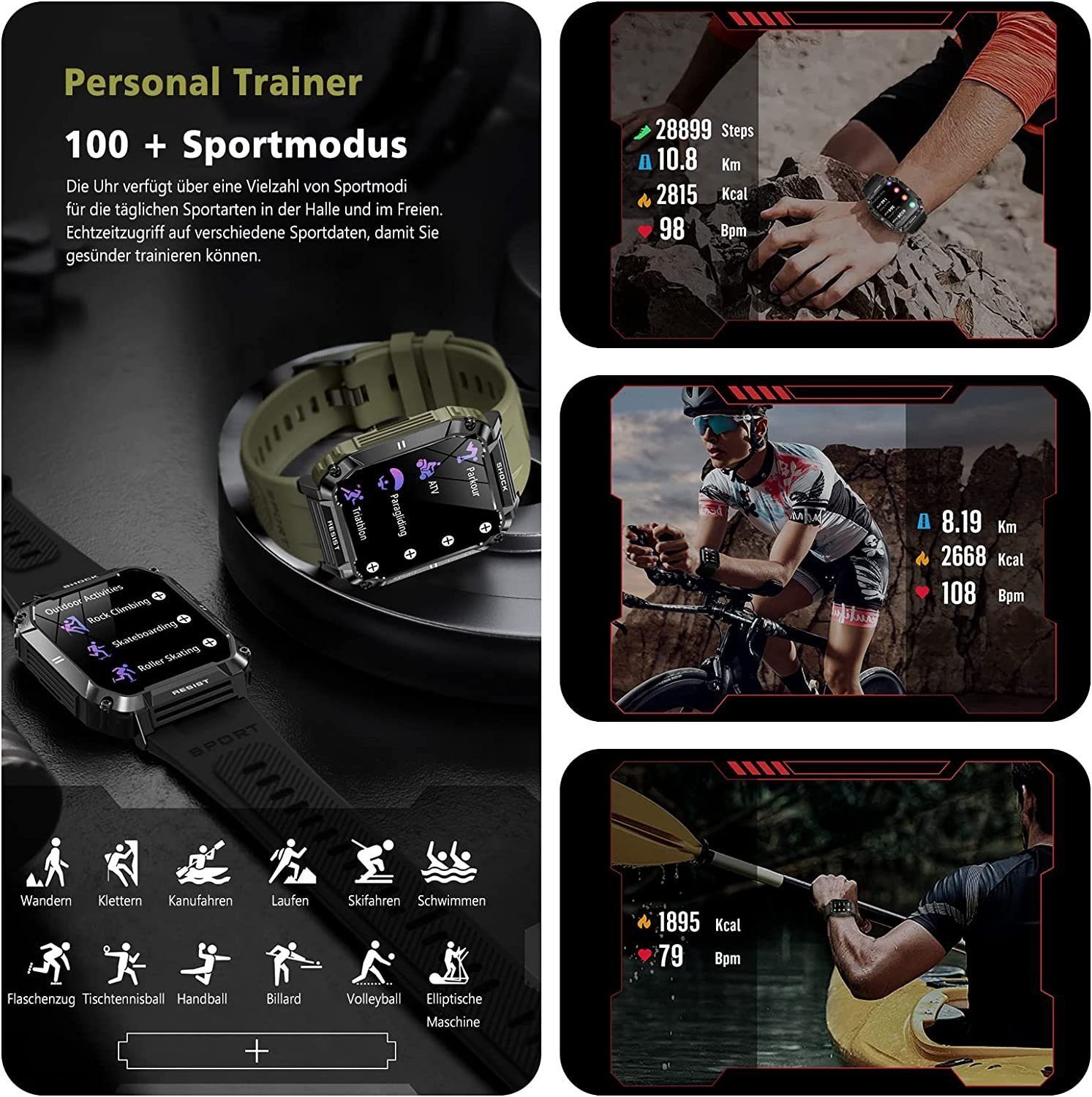 Mutoy Smartwatch, Fitness Tracker Uhr, Damen Herren Smartwatch (Fitnessuhr mit Telefonfunktion 1,95
