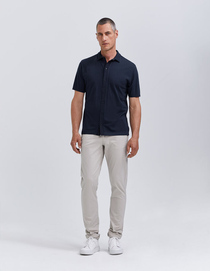 Chemise marine en maille avec bords-côtes Homme