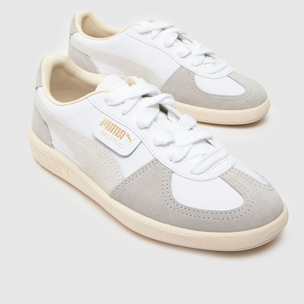 PUMA vita och grå Palermo-lädersneakers för barn