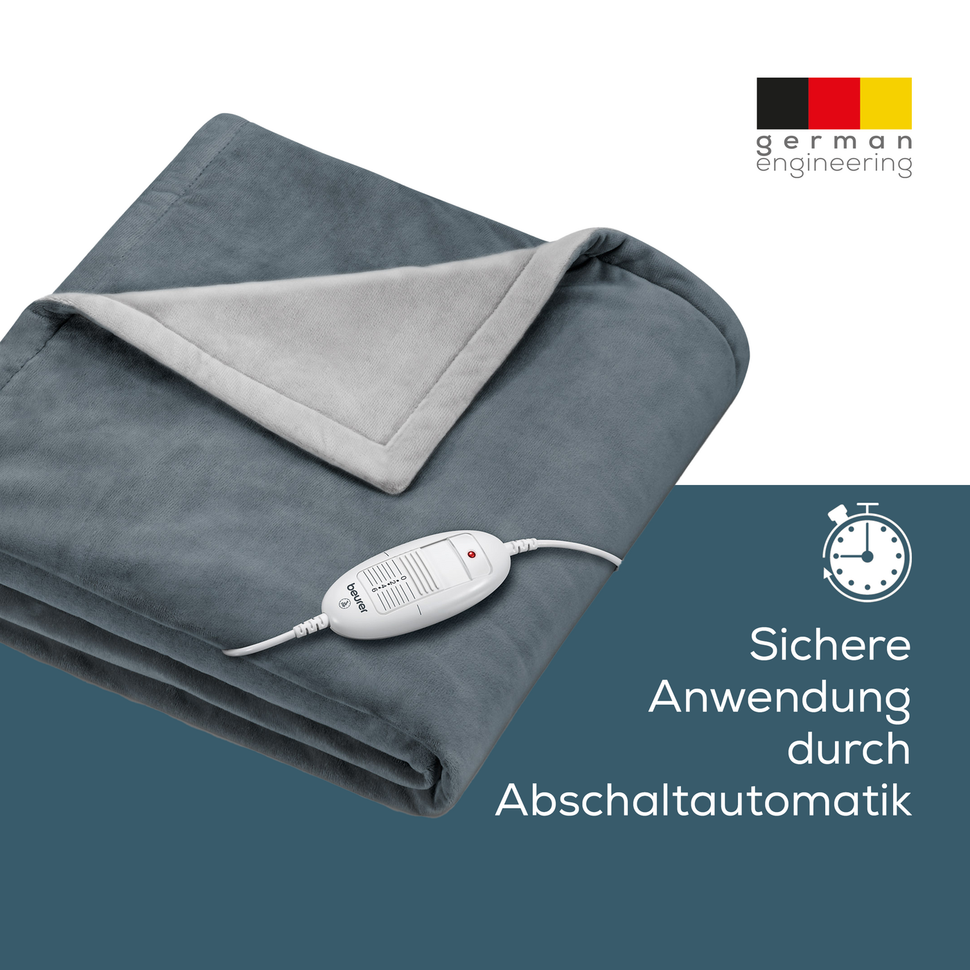 Beurer Wärmezudecke HD 75 Cosy Dark Grey-Atmungsaktive Heizdecke in trendigem Grau mit anschmiegsamer Flauschfaser
