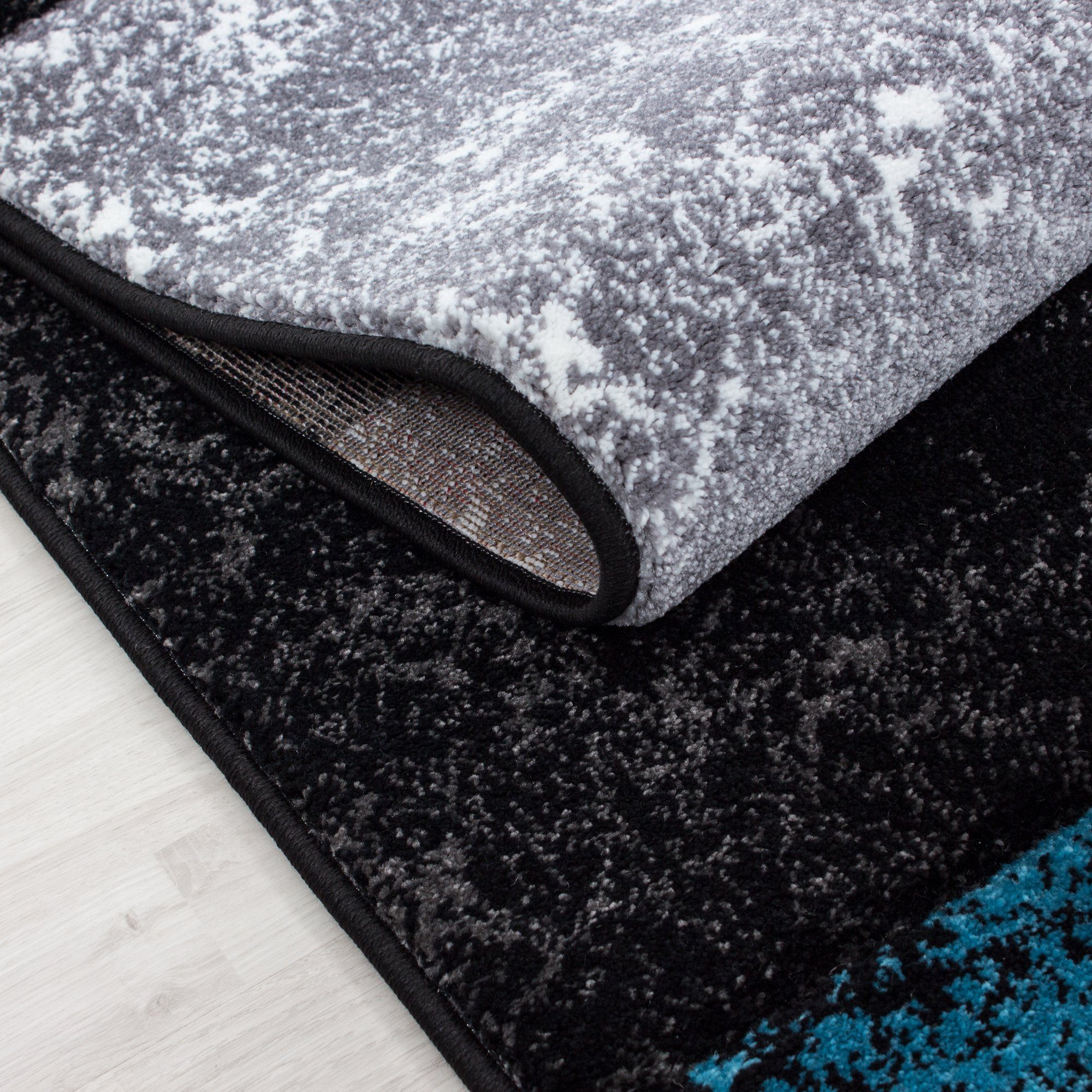 Frisé-Teppich Kariert Design, Carpetsale24, Rechteckig, Höhe: 13 mm, Designer Wohnzimmer Teppich Kurzflor Konturenschnitt Kariert Design