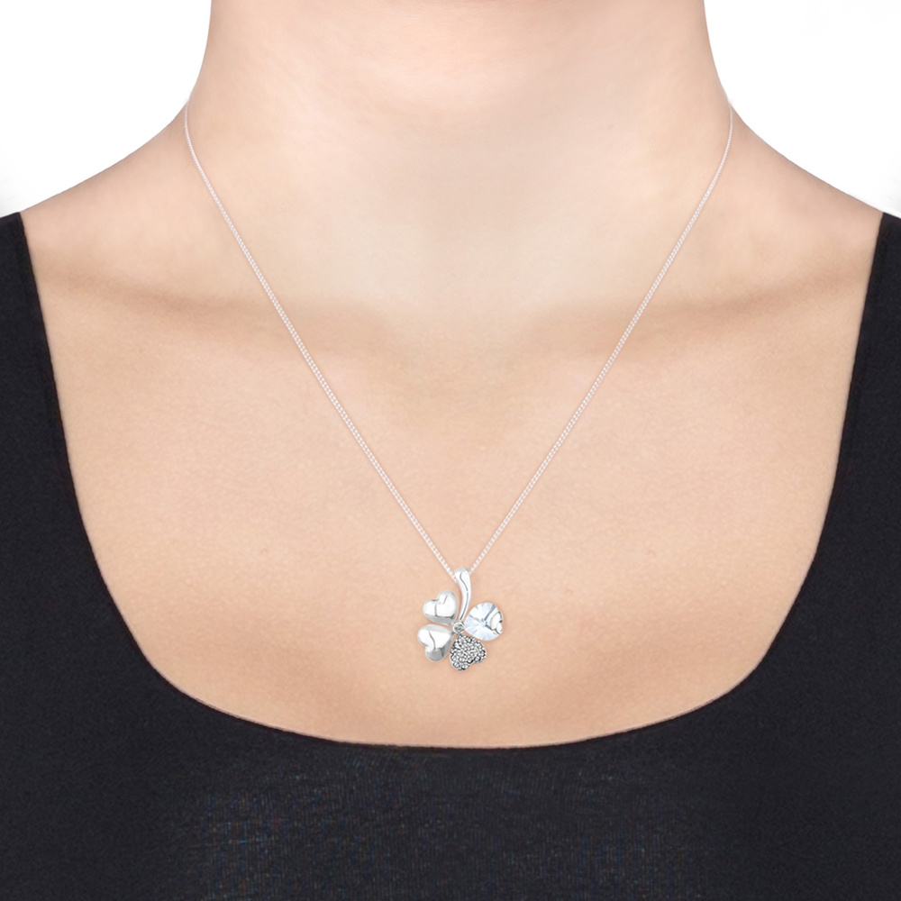 Elli Elli Collier Kleeblatt Herz Kristalle Silber collier