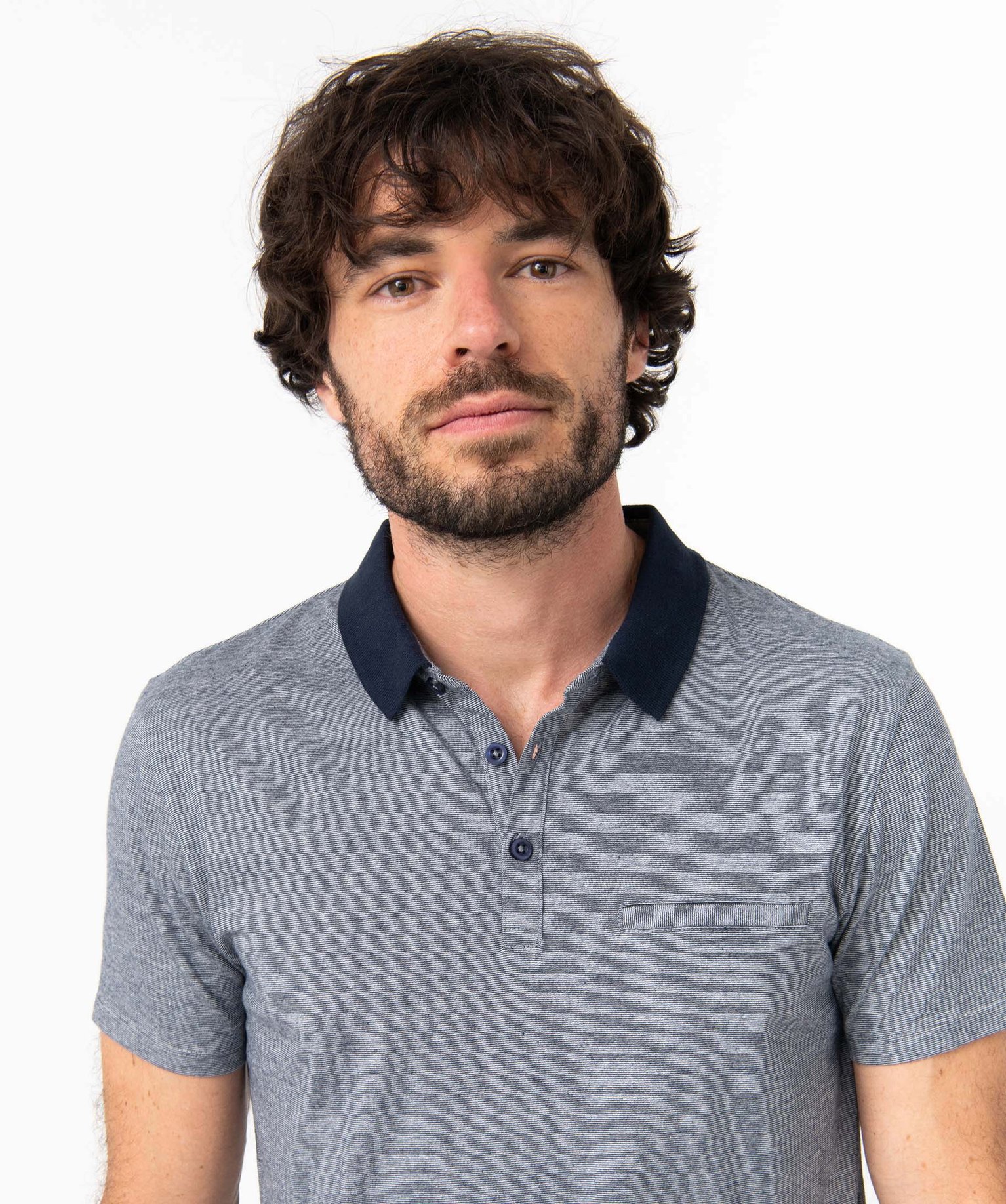Polo homme à fines rayures et manches courtes bleu fonce | GEMO
