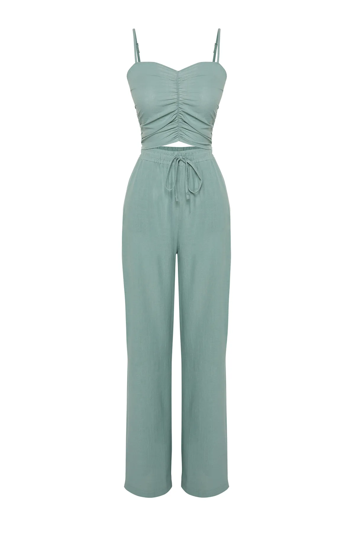 Trendyol Collection  Mintgrünes gewebtes Blusen-Hosen-Set TBESS24AU00076