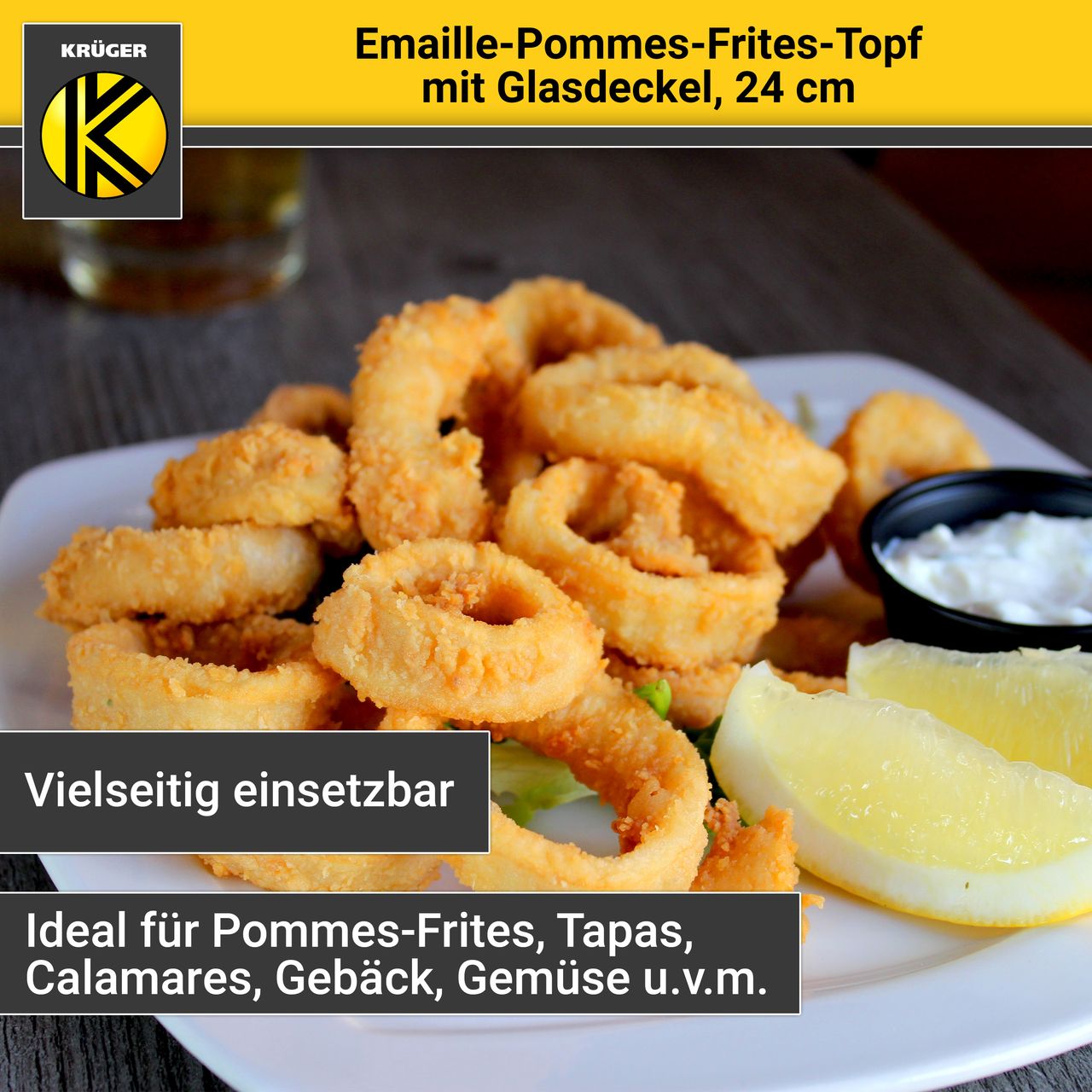 Karl Krüger Emaillierter Pommes-Topf mit Deckel, 24 cm