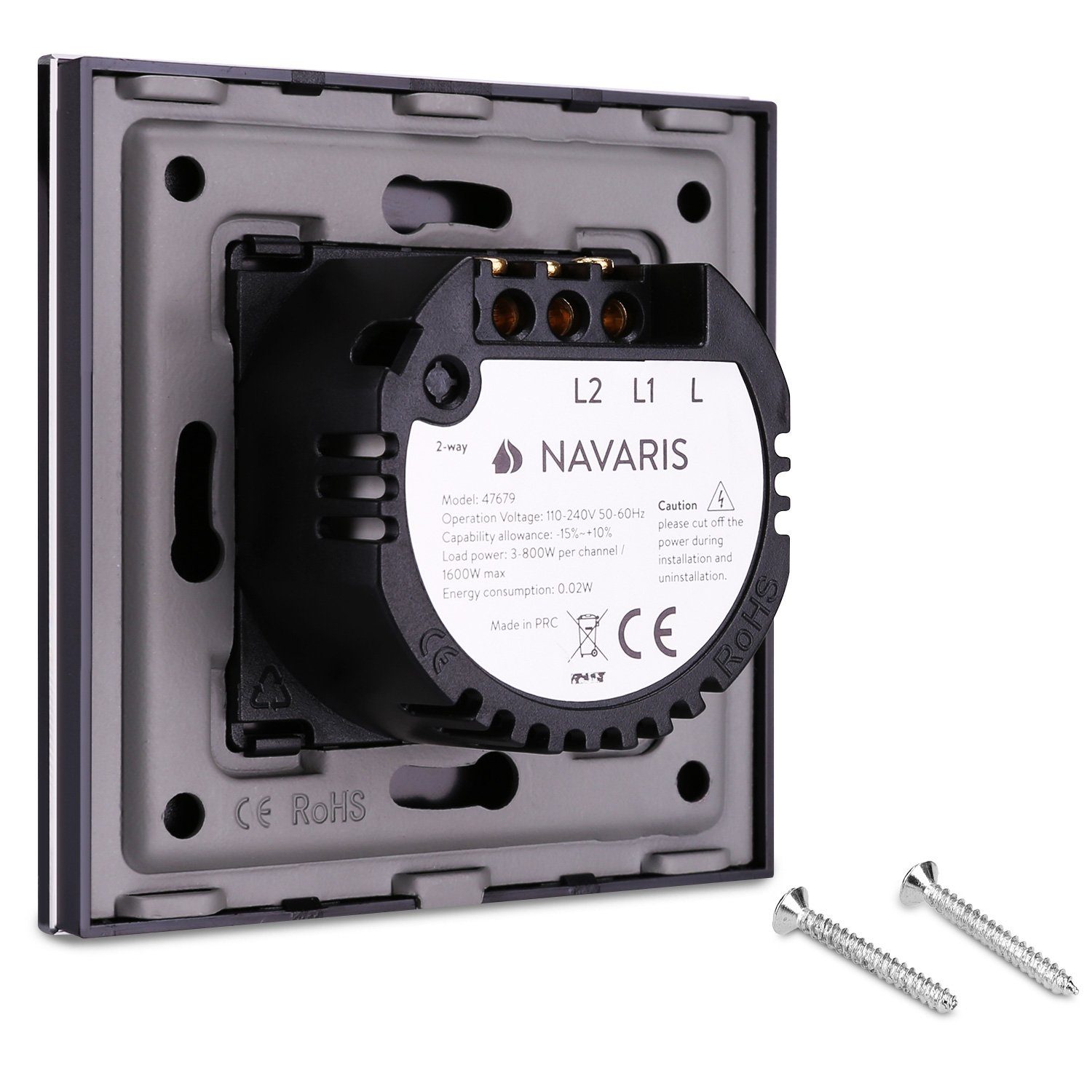Navaris Lichtschalter 2-facher Touch-Wandschalter mit Glas-Panel und Status-LED