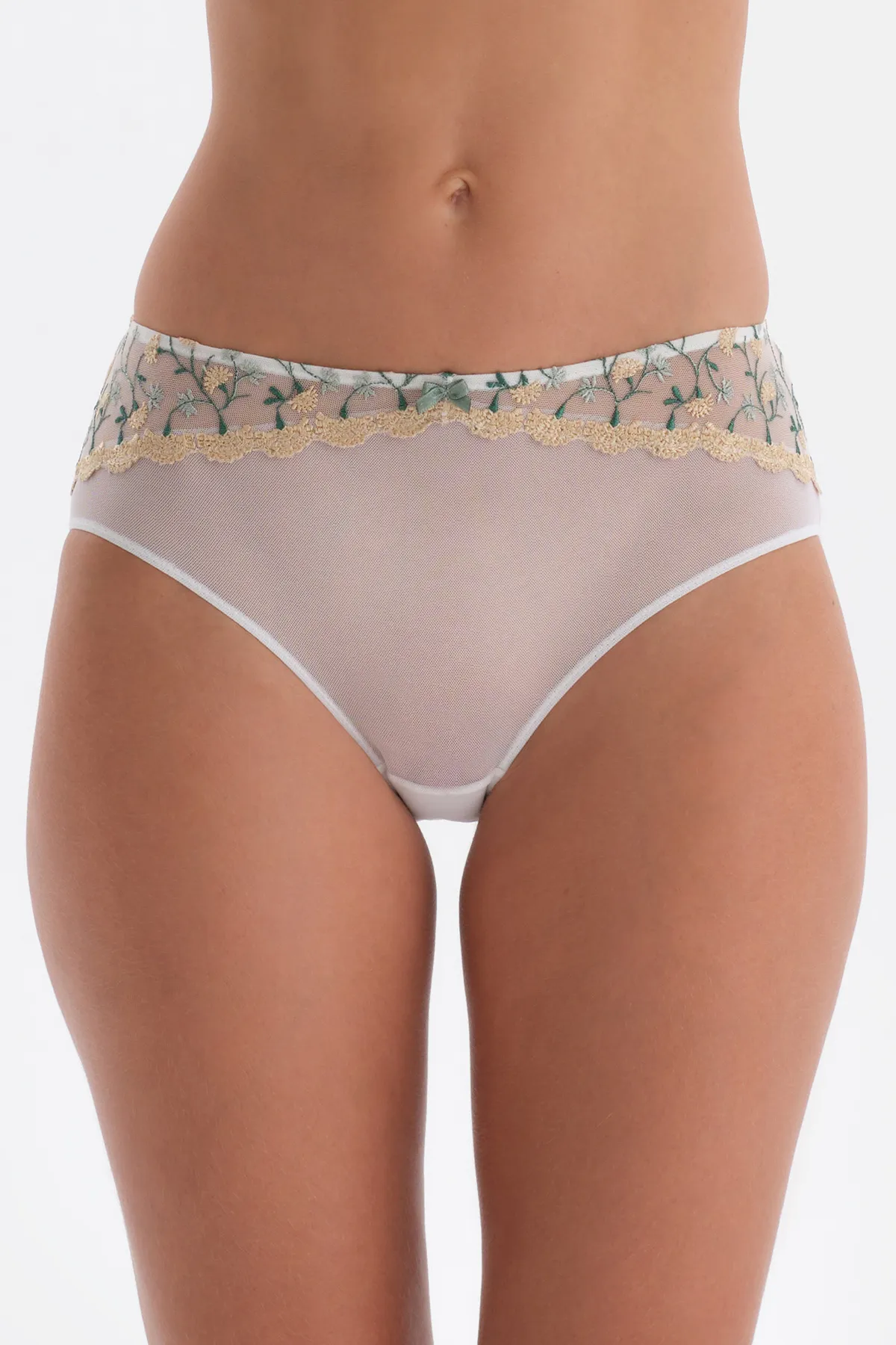 Dagi  Ecrufarbenes Hipster-Höschen mit Blumenstickerei und detailliertem Ausschnitt