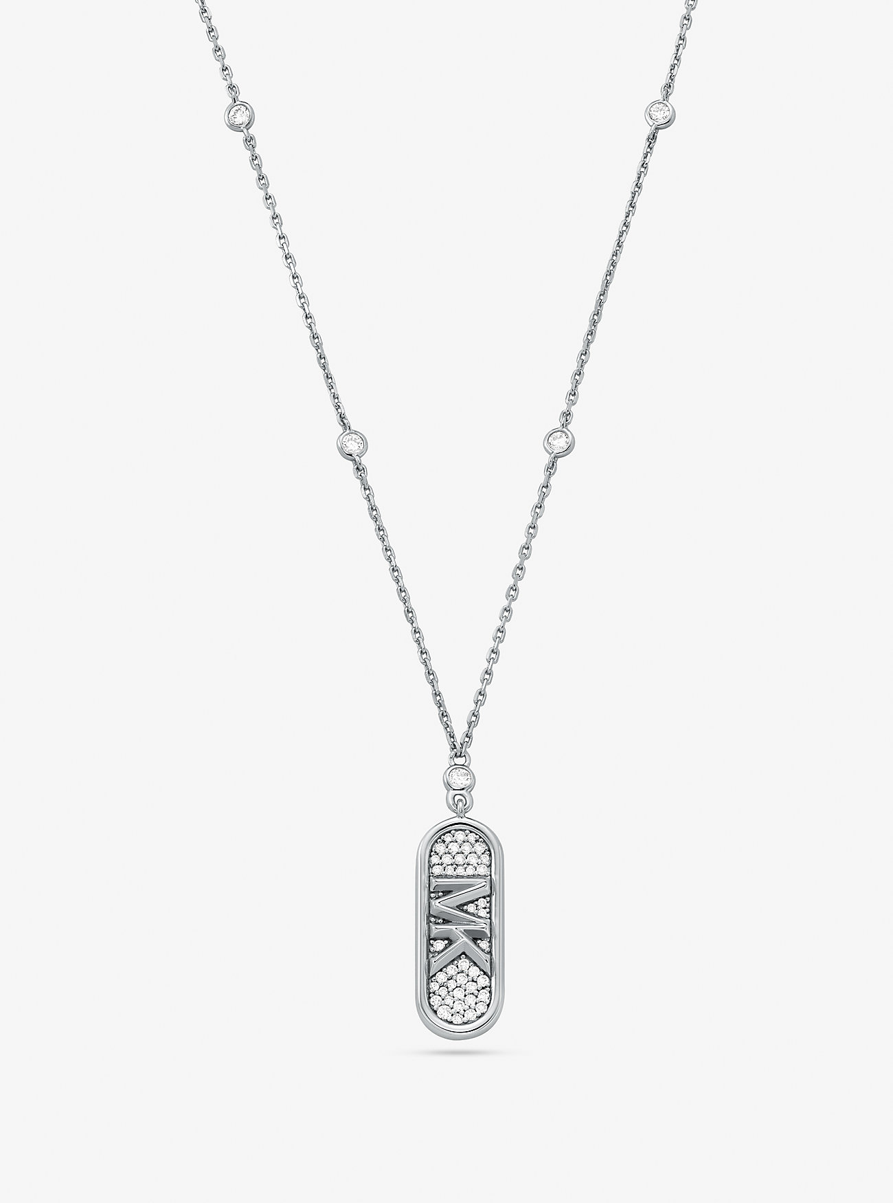 Pavé Precious Metal-Plated and Sterling Silver Empire Logo Necklace - SILVER