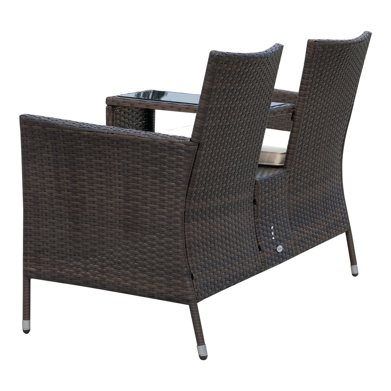 Outsunny Polyrattan Gartenbank Gartensofa Sitzbank mit Tisch 2-Sitzer Stahl Braun