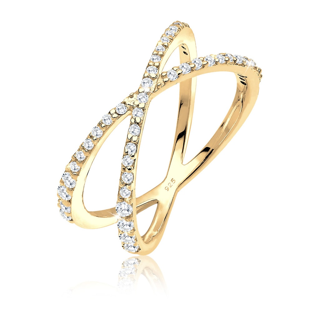 Elli Elli Bague Femmes Enroulement X avec Cristaux de Zirconium en Argent Sterling 925 Bague