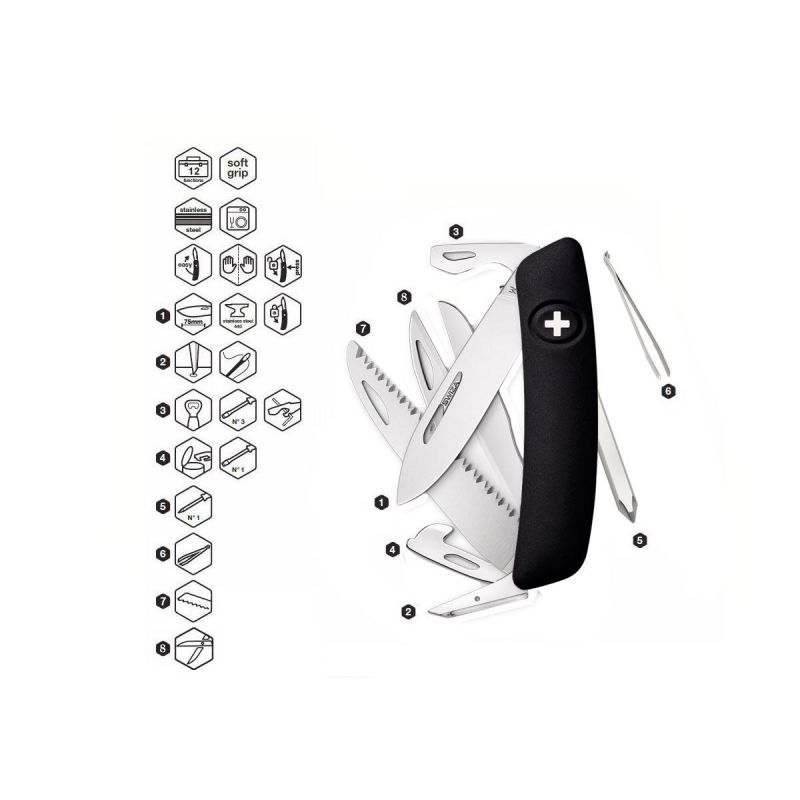 Swiza D10 Schwarz, Multifunktionales Schweizer Taschenmesser