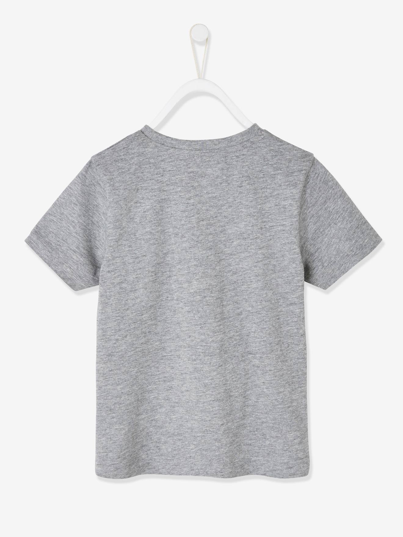 T-shirt de sport garçon motif ballon de foot en relief gris chiné