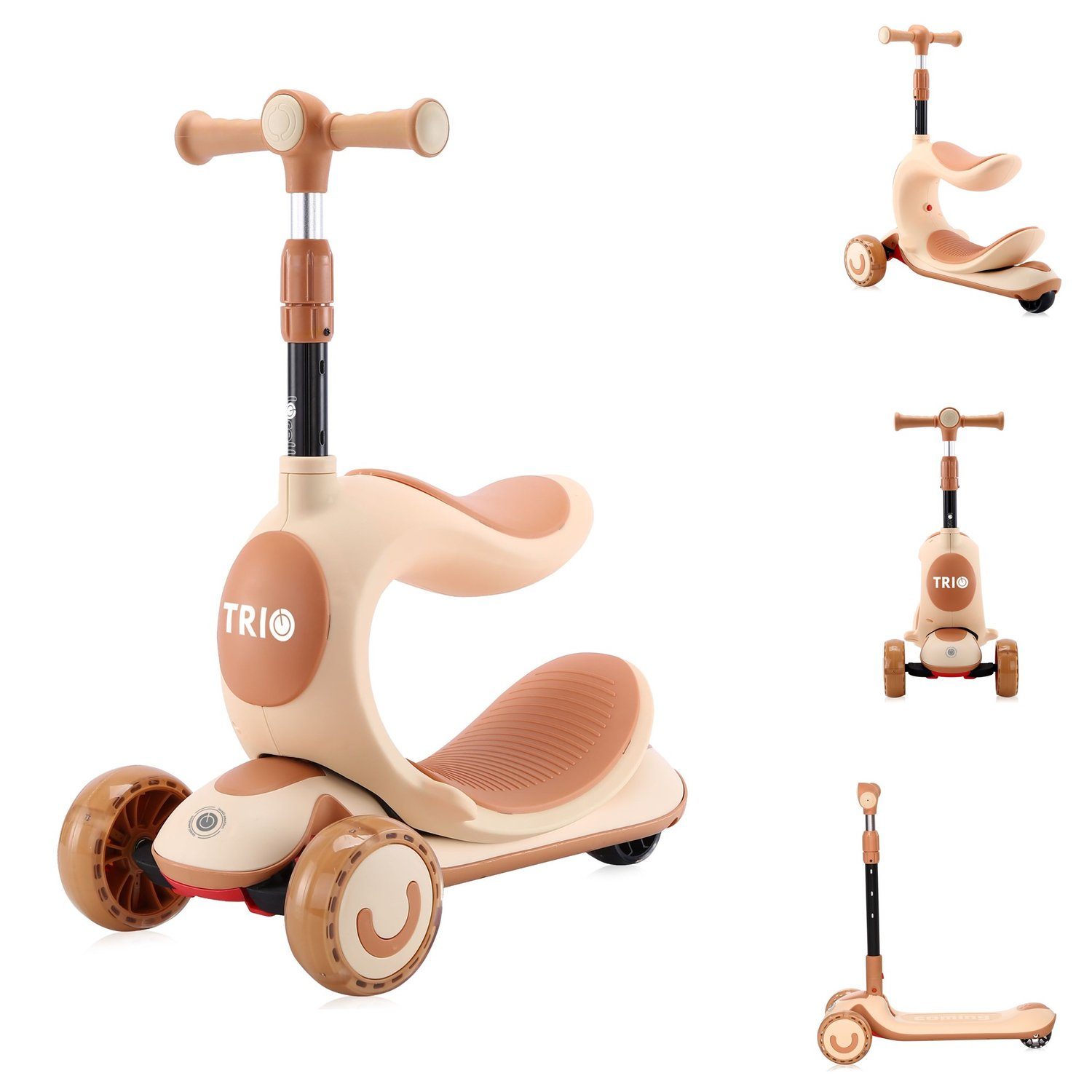 Lorelli Cityroller Kinderroller Trio 2 in 1, Laufrad leuchtende Räder verstellbar klappbar