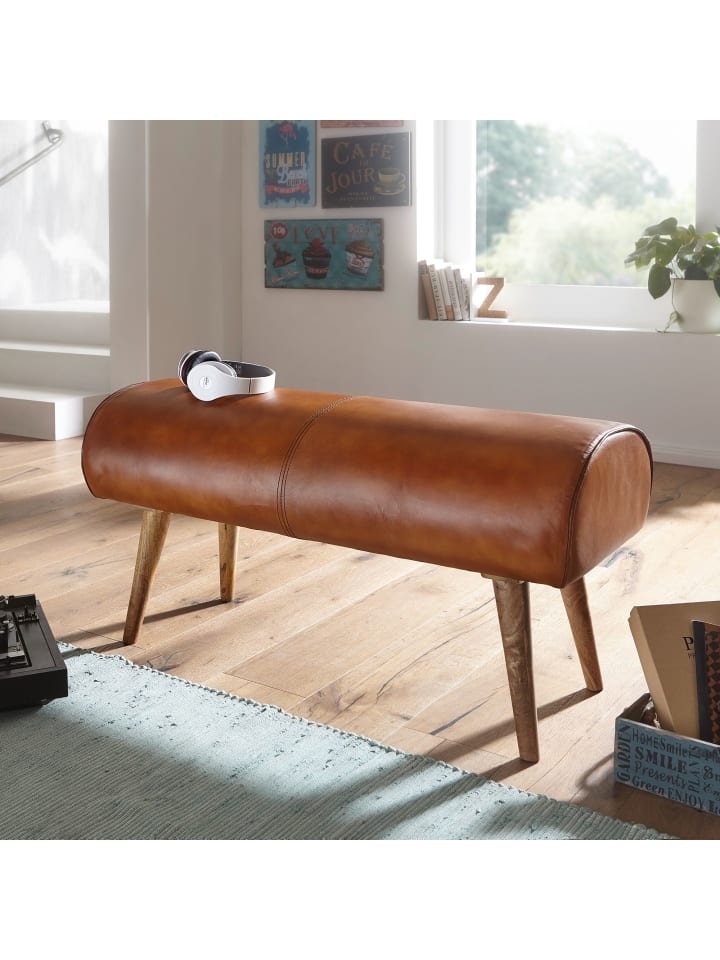 KADIMA DESIGN Sitzbank Echtleder / Massivholz Bank 100x53x40 cm, 2er Polsterbank günstig kaufen onesize
