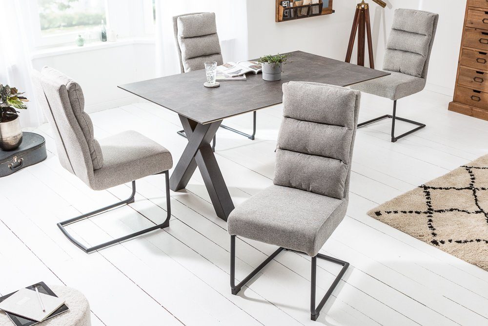 riess-ambiente Freischwinger COMFORT vintage hellgrau, Esszimmer · Webstoff · Metall · Industrial Design
