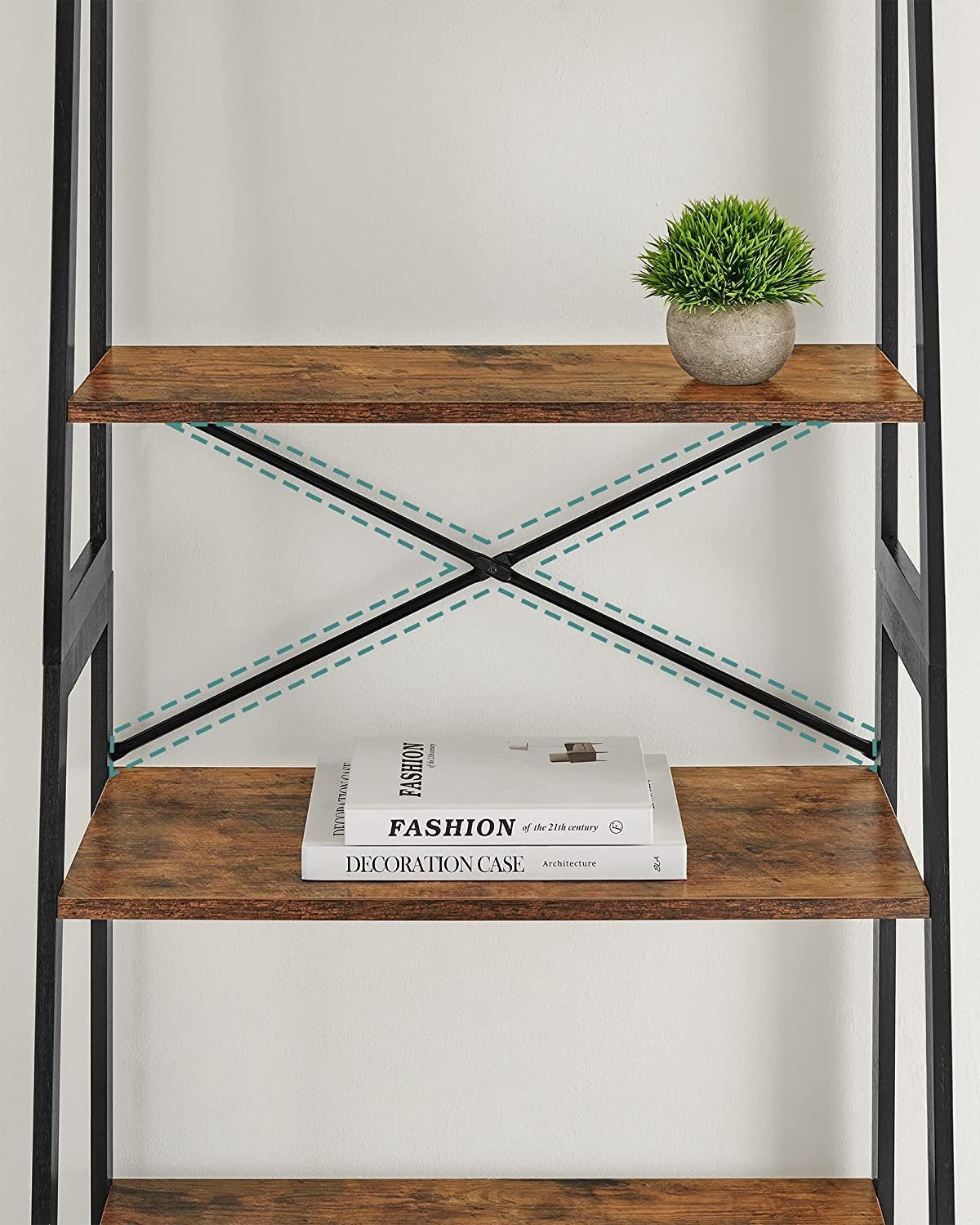VASAGLE Bücherregal Standregal, mit 4 Ebenen, Leiterregal, für Wohnzimmer