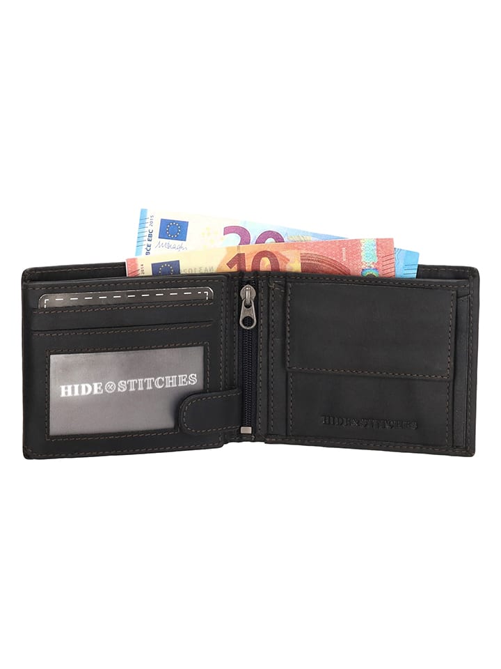 HIDE & STITCHES Leder-Geldbörse in Schwarz - (B)8,5 x (H)10 x (T)1,5 cm günstig kaufen onesize