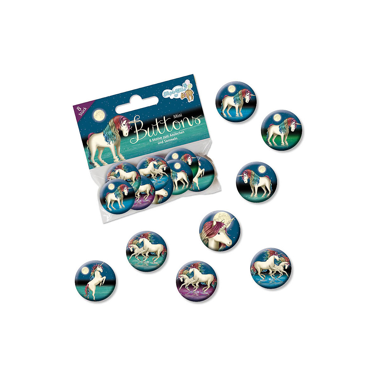 Mini-Buttons Einhorn Lunabelle, 8 Stück