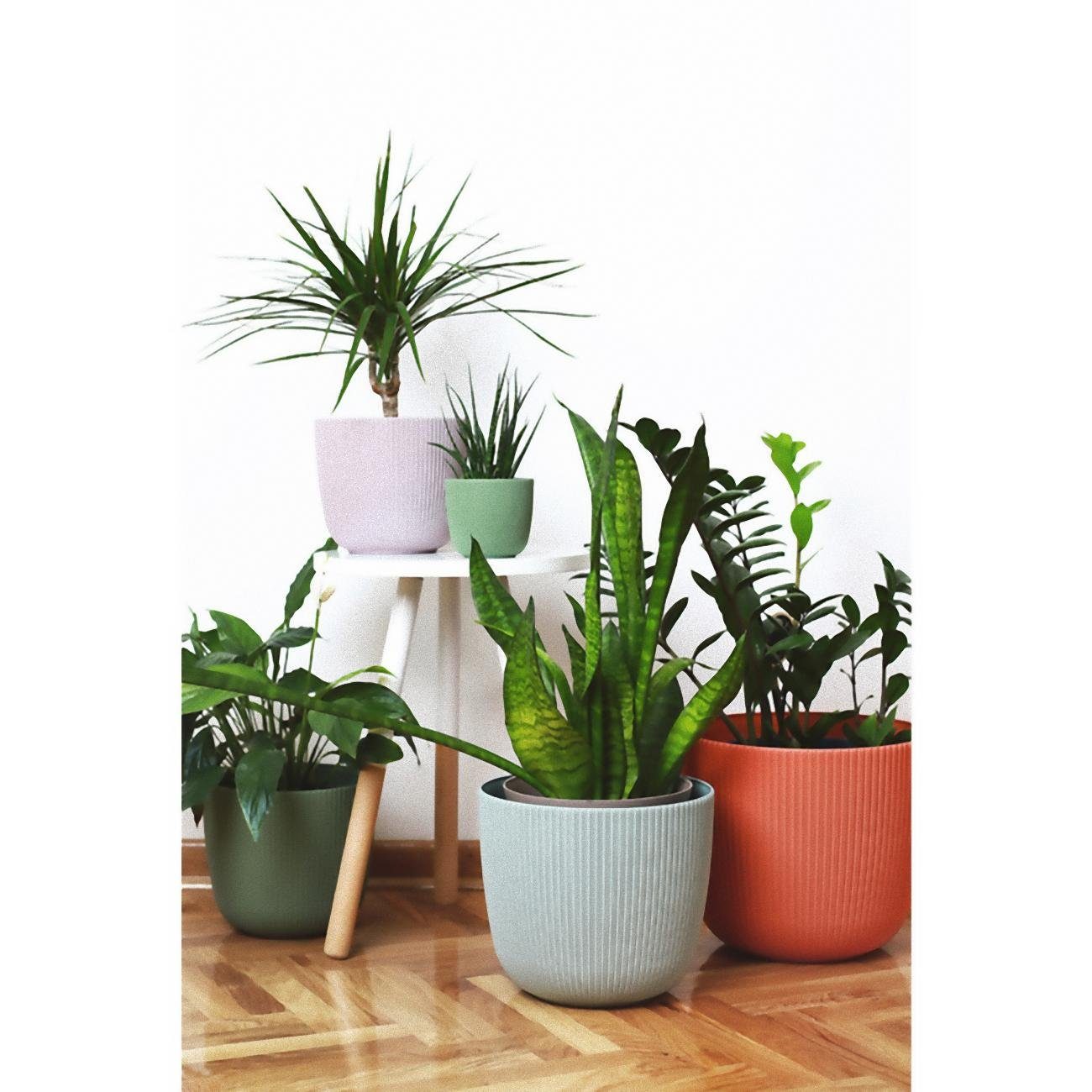 Engelland Blumentopf Pflanztopf mit Drainagesystem (Vorteils-Set, 1 St., robuster PP-Kunststoff), Rillenoptik, UV-resistent, Drainagesystem, direkte Bepflanzung