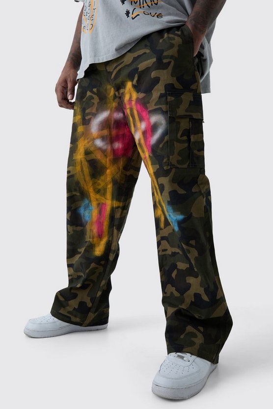 Plus lockere Twill Camouflage Cargo-Hose mit Farbspritzern