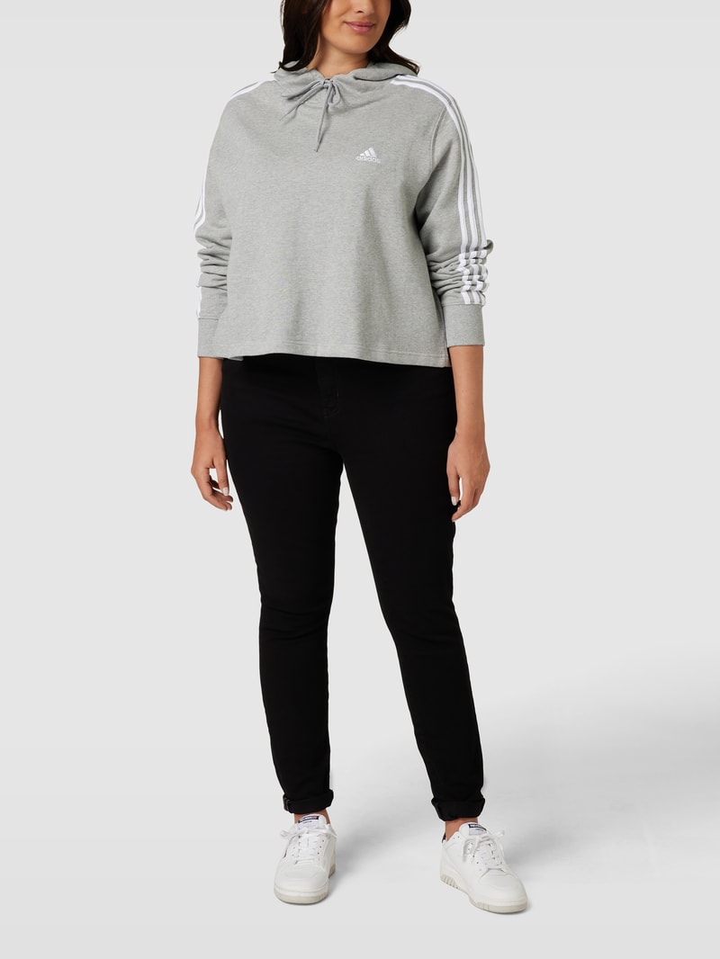 PLUS SIZE cropped Hoodie mit Label-Detail in mittelgrau meliert