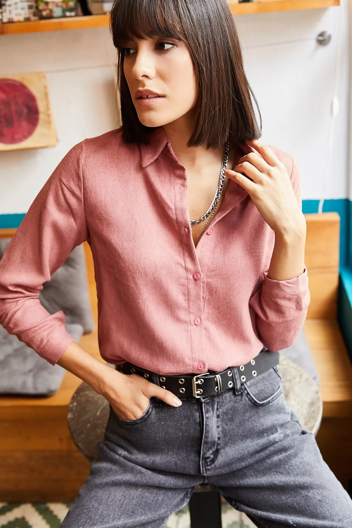 Olalook  Dünnes Cordhemd „Dry Rose“ für Damen GML-19000443