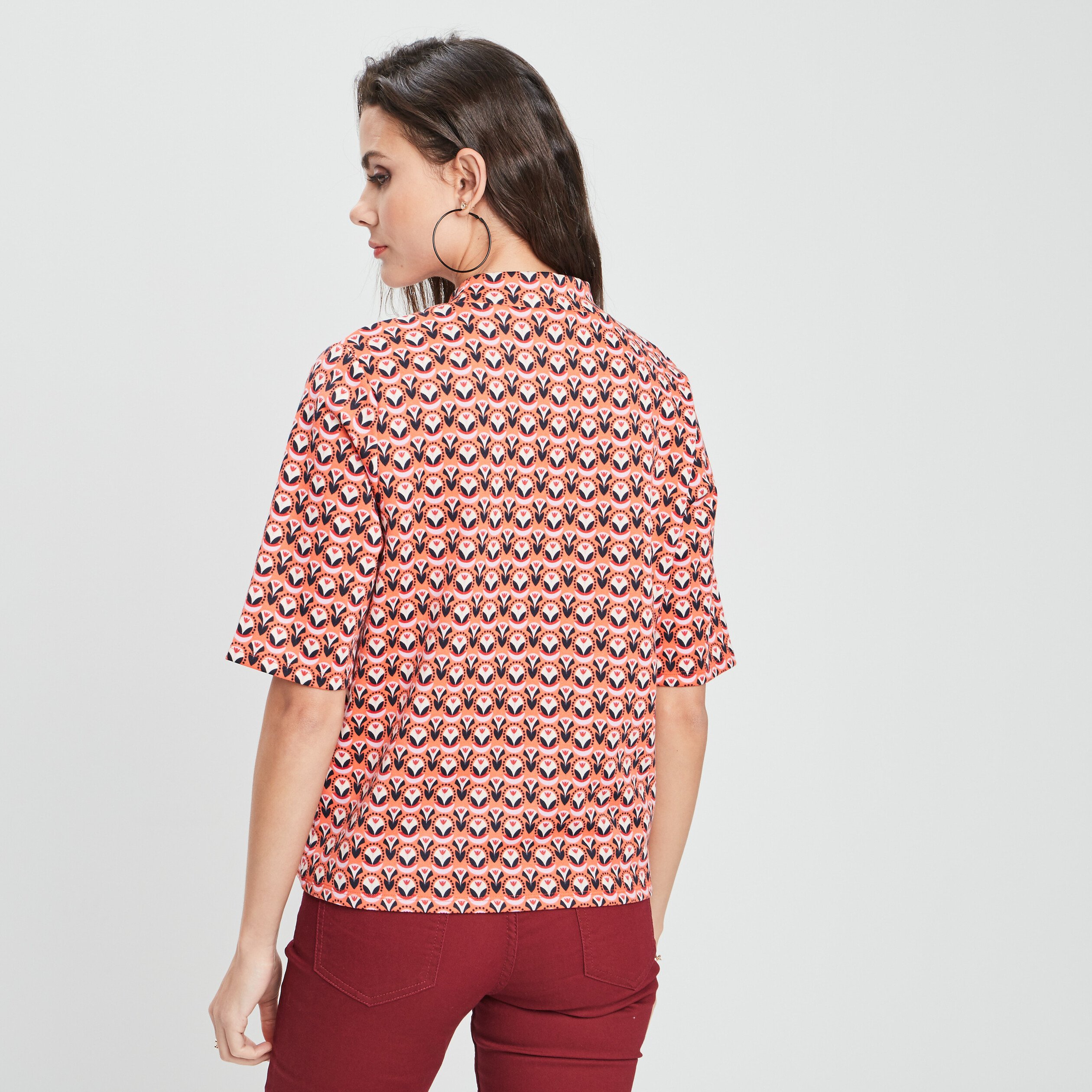 T-shirt avec col montant orange corail femme | La Halle
